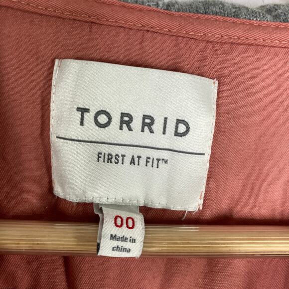 Torrid Pink Gray Twill Hacci Sleeve Anorak Lightweight Jacket Womens Size 00 - Picture 7 of 11